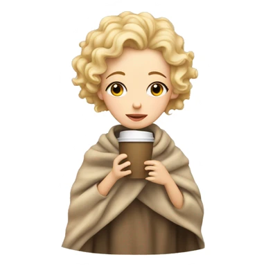Blonde short hair curly girl inside a blanket sipping coffee eyes closed sticker