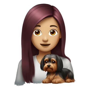 asian girl with long dark wine red hair with yorkshire terrier  sticker