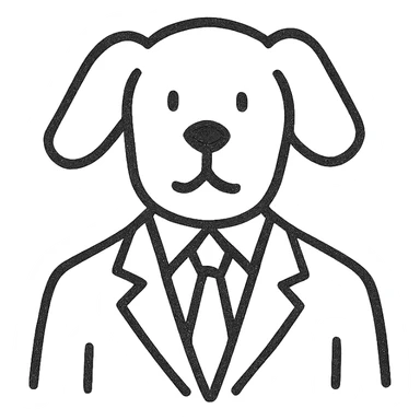 dog in a suit, hand-drawn, sketchy, charming sticker