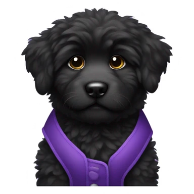 solid black fluffy puppy wearing a purple vest sticker