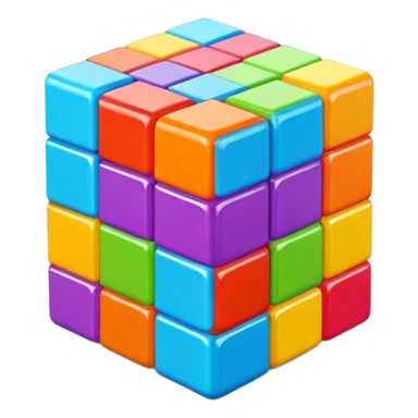A 3D Tetris-style cube block with a smooth, glossy surface. Bright and vibrant colors, slightly reflective, with soft shadows. The cube should have a modern and playful look, resembling classic Tetris game aesthetics sticker