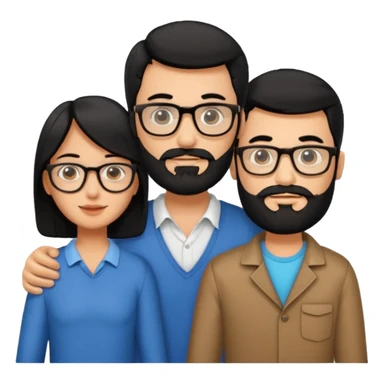 A family of a man, a woman and a boy, tanned, having black hair, the man wears glasses and has a beard.  sticker