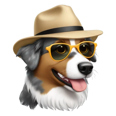 Australian shepherd wearing a hat and sunglasses sticker