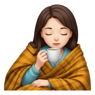 girl brunette inside a blanket sipping coffee eyes closed sticker