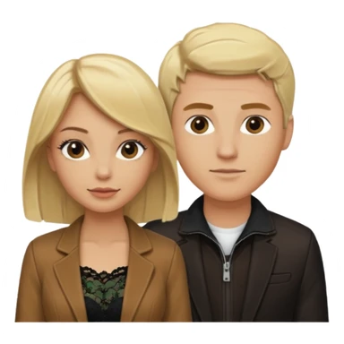 Love tan woman blonde hair and black lace  with blonde man Brown shade jacket sticker