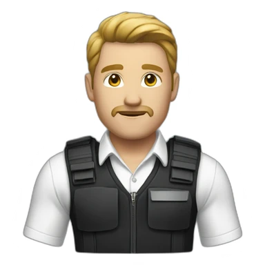 security agent, white shirt and black pants. and vest. sticker