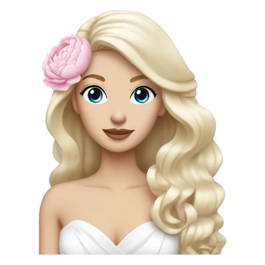White bride with long light blonde hair and blue eyes with light pink peonies in hair white skin  sticker