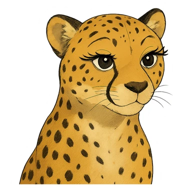 cheetah with dramatic eyelashes ghibli style sticker