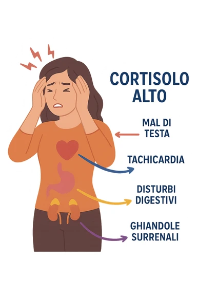 donna con Cortisolo alto con freccie che indicano. In italiano sticker