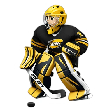 Ice hockey goalie with black and gold pads sticker