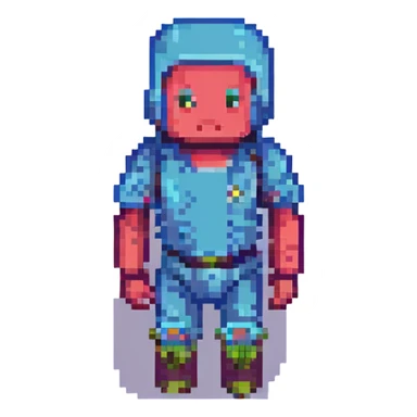 Convert this character to Minecraft style, blocky pixelated look, keep colors and main features. sticker