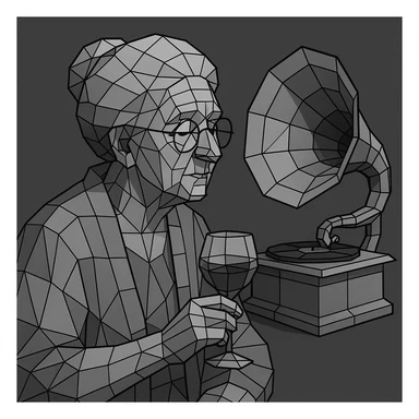 old lady with wineglass listening to gramophone sticker