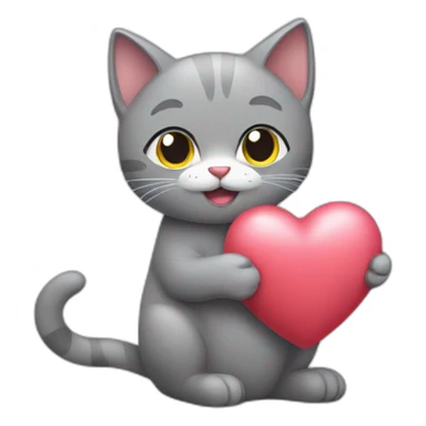 Grey cat holding love heart sticker