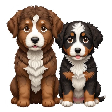 2 dogs, one is a brown Aussie doodle. the other is a black Berenedoodle with white eyebrows . Make both same size sticker