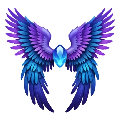 dark crystal angel wings, black with the ends of the feathers fading into purple and blue, emoji style sticker