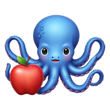 blue kawaii octopus holding an apple sticker
