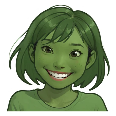 Asian girl smiling goofy sticker