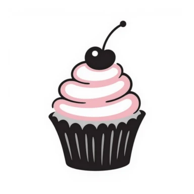 A cupcake with pink icing, black doodle style sticker