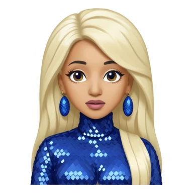 Cardi B with tan skin, long white blonde hair, indigo sequin outfit sticker