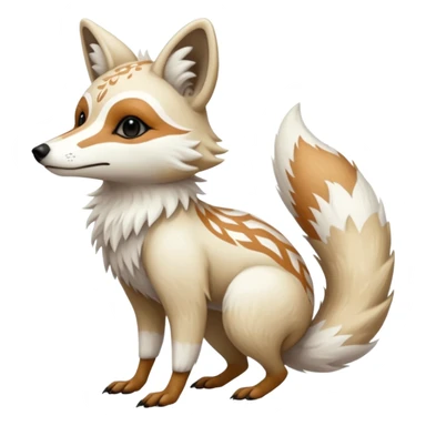 White albino fantasy-tanuki-jackal-Coyote-marsupial-fursona-hybrid animal creature full body with intricate markings  sticker