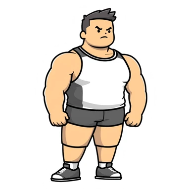 full body bulky male figure standing wearing athletic clothes, muscular build, not overweight but not skinny, tank top and shorts sticker