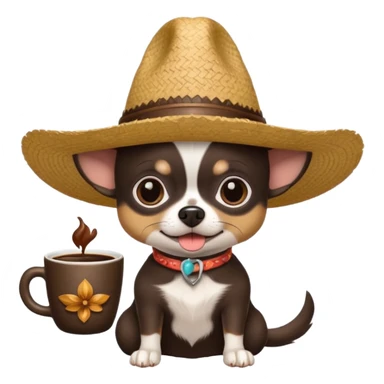 Chihuahua negro con cafe con sombrero de paja sticker