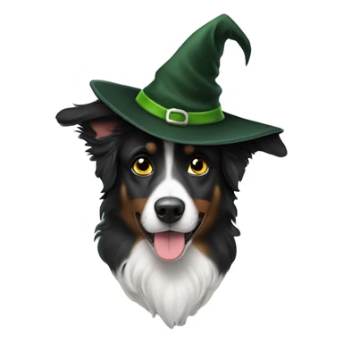 Small black australian shepherd dog green witch hat sticker