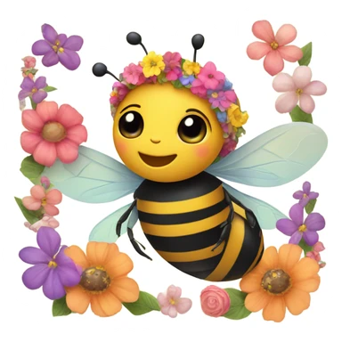 Bee with a floral hat sticker