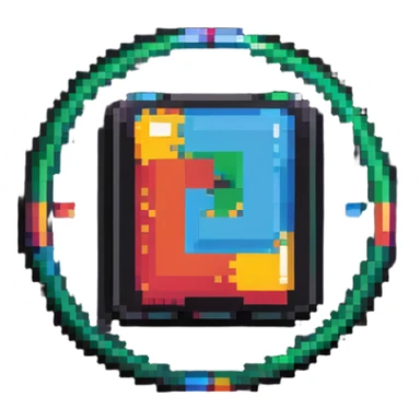 Simple colorful pixel art IT badge with basic computer icon, vibrant colors sticker