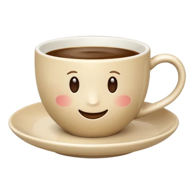 classic coffee cup and saucer emoji, light beige cup and saucer, Apple emoji style, no text sticker