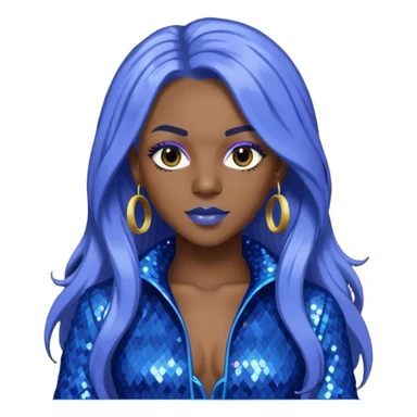 Spice, Dancehall Singer with dark skin, long periwinkle hair, blue sequin outfit sticker