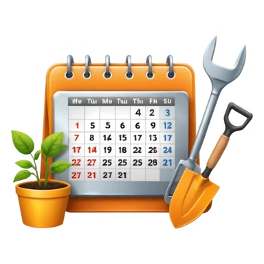 calendar icon with garden tools near. Transparent background sticker