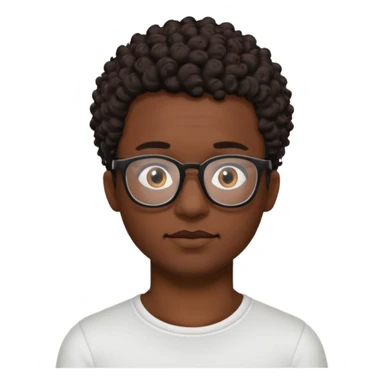 black man with short dark brown curly hair, black glasses, small tattoo on neck sticker