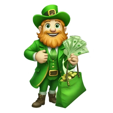 leprechaun with bag of money sticker