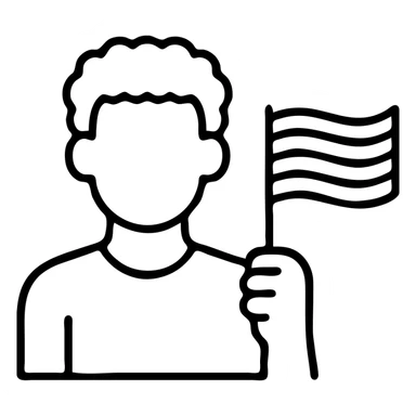 confident Black man with ginger hair and pride flag, modern outlined icon style sticker