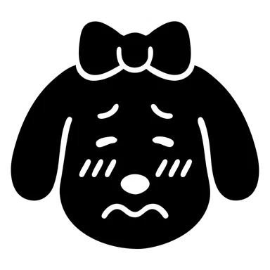 blushing, embarrassed dog with a ribbon on its head, solid and thick silhouette icon style, minimal details sticker