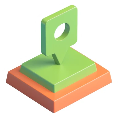 Modify the base of the light green 3D location pin to be a square platform with a hole in the middle, keeping the style consistent and the background transparent. sticker