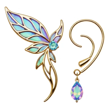 Elvish iridescent fae shiny sparkly translucent diaphanous ear climber ear cuff ear piece earrings jewelry apparel sticker