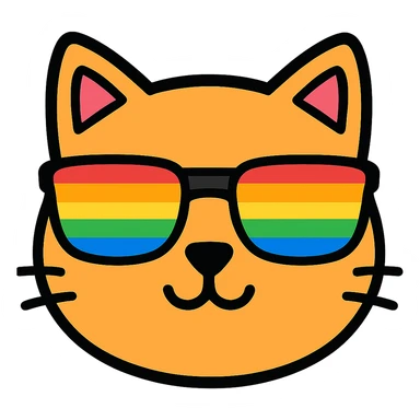 Make the sunglasses rainbow colored, keep the cat and style the same, with no background. The original style is preserved as much as possible. sticker