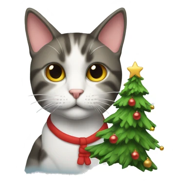 A cat in front of a Christmas tree sticker