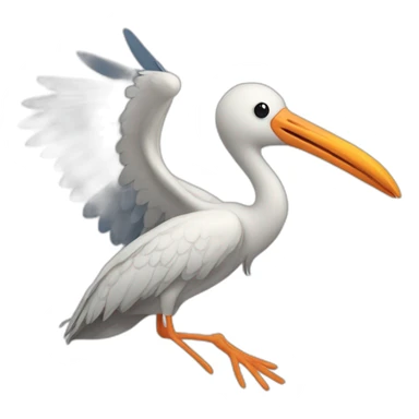 stork bringing a human baby boy in fabric held in its beak sticker