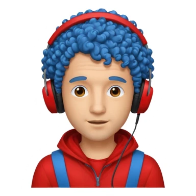 blue curly haired man with headphone and red costumes  sticker