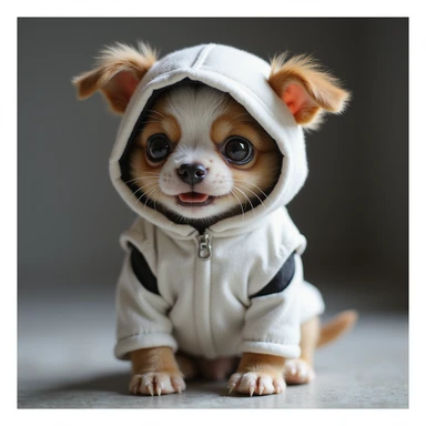 adorable realistic puppy wearing a stormtrooper suit, sitting, cheerful expression, photorealistic sticker