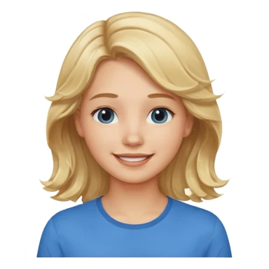 Happy blond girl with light weavy hair with a blue shirt but we can see only her face and neck and the top of the t shirt, no whole body sticker