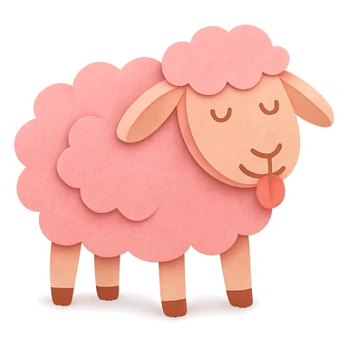 paper craft style pink sheep with tongue out sticker