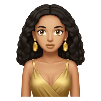 Solange brown eyes, black long hair, gold dress with earrings sticker