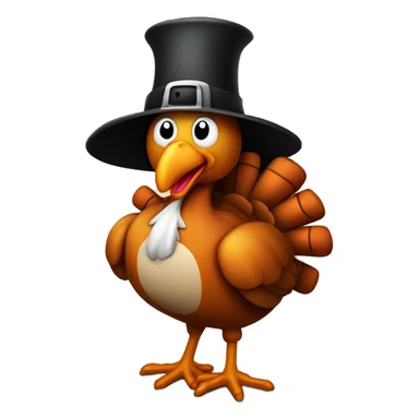 Cartoon Happy turkey wearing a pilgrim hat with some pumpkins around him sticker