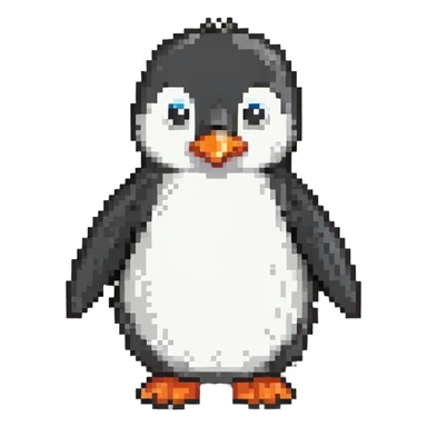 cartoon penguin, black and white, smiling, side/front view sticker