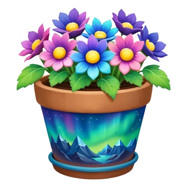 aurora borealis Painted flower clay pot of aurora borealis Petalled Flowers sticker