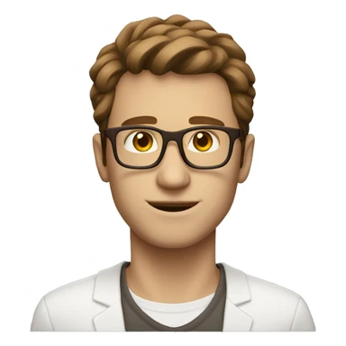 white guy brown hair square glasses with laptop sticker